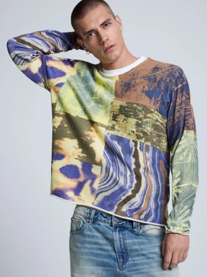 Sweter z nadrukiem patchworkowym Desigual zielony