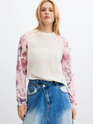 sweter z nadrukowanymi rękawami Desigual biały