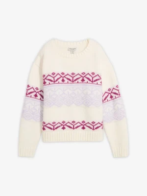Sweter z norweskim wzorem BonPrix biały