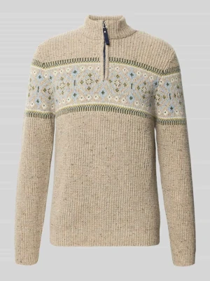 Sweter z norweskim wzorem z mieszanki wełny z kołnierzem zapinanym RAGMAN