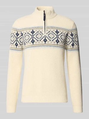 Sweter z norweskim wzorem z mieszanki wełny z kołnierzem zapinanym RAGMAN Złamany biały