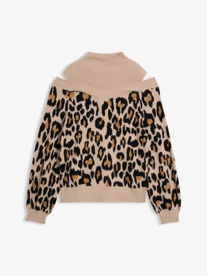 Sweter z odsłoniętymi ramionami BonPrix beżowy