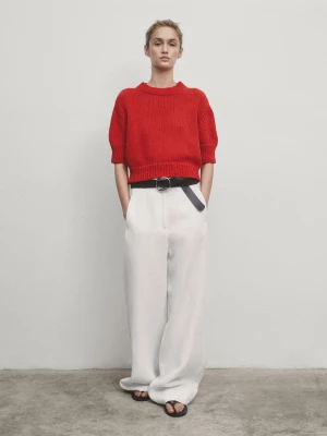 Sweter Z Okrągłym Dekoltem Z Bawełnianej Mieszanki - Czerwony - - Massimo Dutti - Kobieta