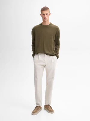 Sweter Z Okrągłym Dekoltem Z Wełnianej Mieszanki - Khaki - - Massimo Dutti - Mężczyzna