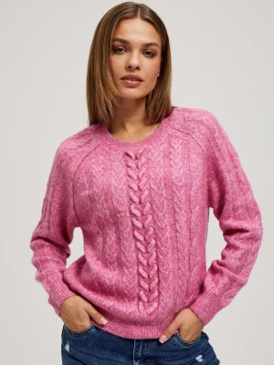 Sweter z ozdobnym splotem fuksjowy Moodo