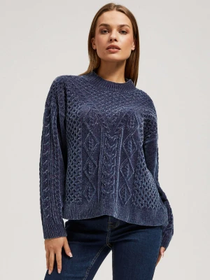 Sweter z ozdobnym splotem granatowy Moodo