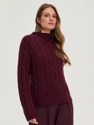 Sweter z ozdobym splotem burgundowy Moodo