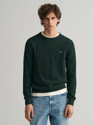 Sweter z piki bawełnianej z okrągłym dekoltem GANT