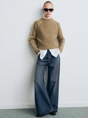 Sweter z półgolfem w kontrastowe paski średni brązowy - Kobieta - - MANGO