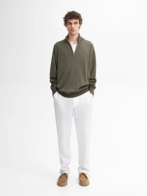 Sweter Z Półgolfem Z Bawełnianej Dzianiny - Khaki - - Massimo Dutti - Mężczyzna