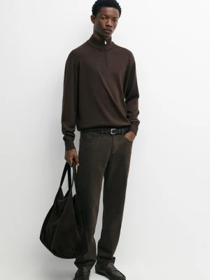 Sweter Z Półgolfem Z Mieszanki Wełny Merynos - Brązowy - Massimo Dutti - Male
