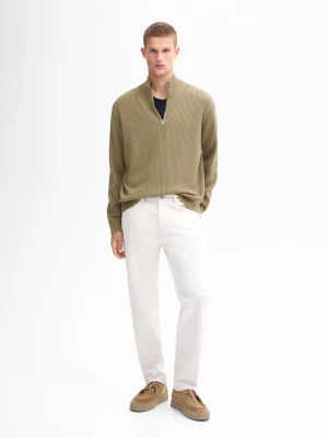 Sweter Z Półgolfem Z Prążkowanej Dzianiny - Jansy Khaki - - Massimo Dutti - Mężczyzna