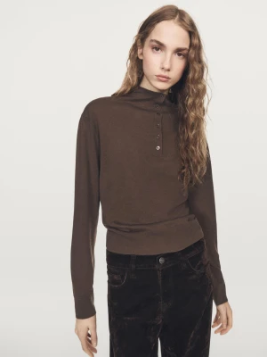 Sweter Z Półgolfem Zapinanym Na Guziki - Brązowy - - Massimo Dutti - Kobieta