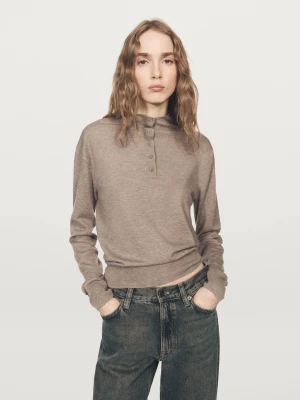 Sweter Z Półgolfem Zapinanym Na Guziki - Ecru Średni - - Massimo Dutti - Kobieta