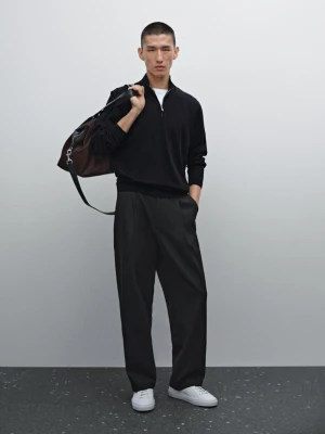 Sweter Z Półgolfem Ze 100% Wełny Merynosów - Granatowy - - Massimo Dutti - Mężczyzna