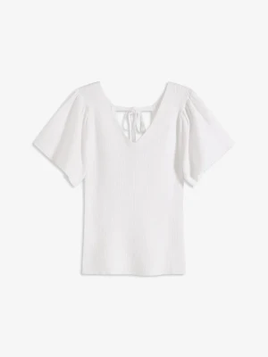 Sweter z prążkowanego materiału z mieszanki wiskozy BonPrix biały