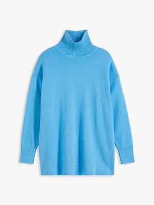 Sweter z prążkowanej czystej bawełny BonPrix niebieski