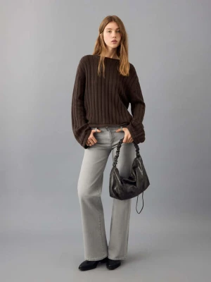 Sweter z prążkowanej dzianiny brązowy - Teen - - MANGO TEEN