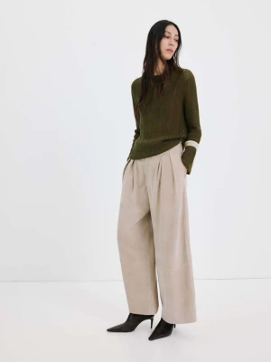 Sweter z prążkowanej dzianiny khaki - Kobieta - - MANGO