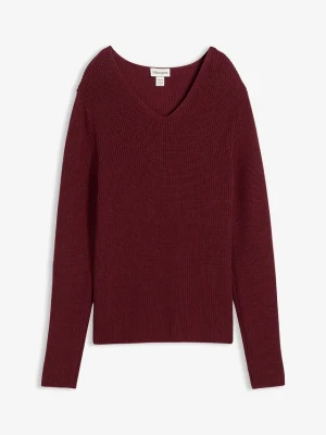 Sweter z prążkowanej dzianiny z czystej bawełny organicznej BonPrix czerwony