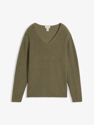 Sweter z prążkowanej dzianiny z czystej bawełny organicznej BonPrix zielony