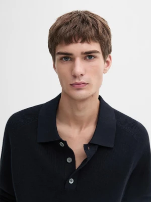 Sweter Z Prążkowanej Dzianiny Z Kołnierzykiem Polo - Granatowy - - Massimo Dutti - Mężczyzna