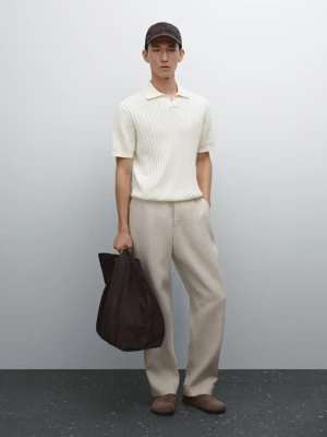Sweter Z Prążkowanej Dzianiny Z Kołnierzykiem Polo - Surowy - - Massimo Dutti - Mężczyzna