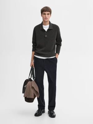 Sweter Z Prążkowanej Dzianiny Z Kołnierzykiem Polo - Szary - - Massimo Dutti - Mężczyzna