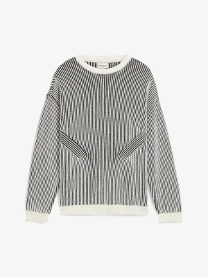 Sweter z prążkowanej dzianiny z mieszanki bawełny, luźny krój BonPrix czarny
