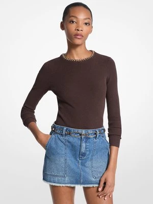 Sweter z prążkowanej elastycznej mieszanki wiskozy z dekoltem z łańcuszka MICHAEL Michael Kors