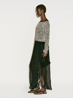 Sweter Z Przetykanej Dzianiny − Limited Edition - Czarny I Biały - - Massimo Dutti - Kobieta
