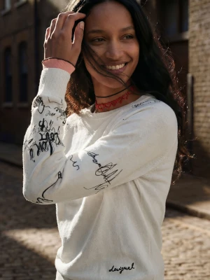 sweter z rękawami z lettering Desigual