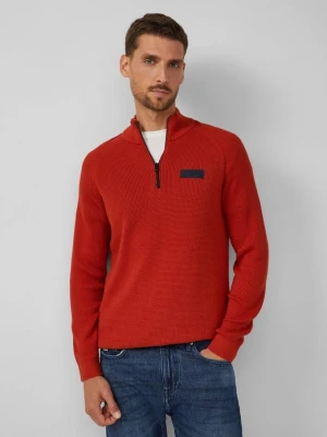 Sweter z teksturowanej dzianiny z kołnierzem typu troyer s.Oliver czerwony