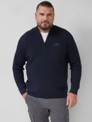 Sweter z teksturowanej dzianiny z kołnierzem typu troyer s.Oliver niebieski