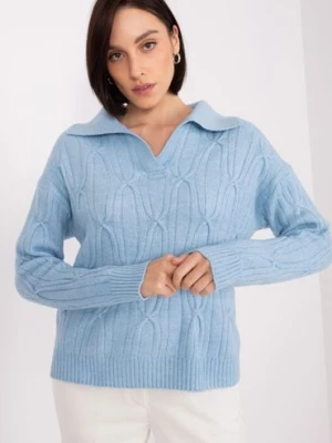 Sweter z warkoczami i kołnierzem jasny niebieski Wool Fashion Italia