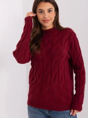 Sweter z warkoczami i półgolfem bordowy