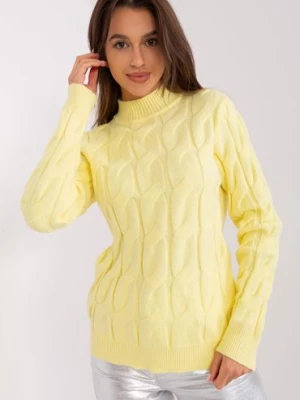 Sweter z warkoczami i półgolfem jasny żółty