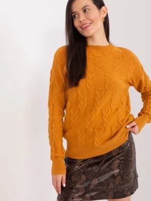 Sweter z warkoczami o luźnym kroju ciemny żółty Wool Fashion Italia