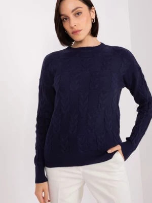 Sweter z warkoczami o luźnym kroju granatowy Wool Fashion Italia