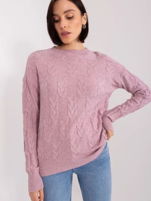 Sweter z warkoczami o luźnym kroju jasny fioletowy Wool Fashion Italia