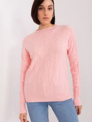 Sweter z warkoczami o luźnym kroju jasny różowy Wool Fashion Italia