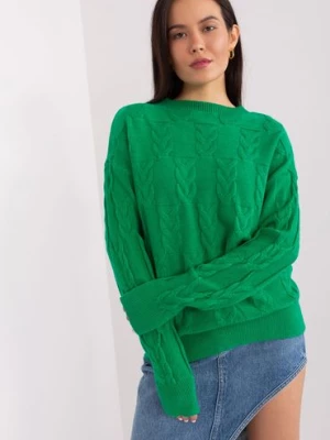 Sweter z warkoczami o luźnym kroju zielony Wool Fashion Italia