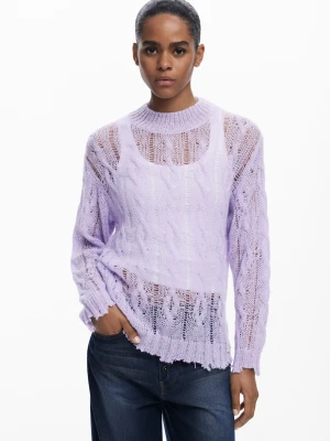 Sweter z warkoczami z dziurami Desigual