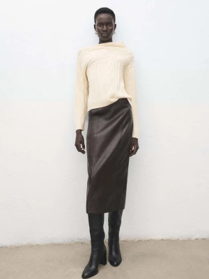 Sweter z warkoczami z mieszanki wełny kremowy / écru - Kobieta - - MANGO