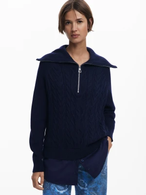 Sweter z warkoczami z zamkiem błyskawicznym Desigual