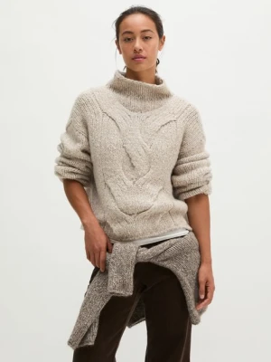 Sweter z warkoczowym splotem w stylu relaxed Marc O'Polo hnědá