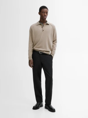 Sweter Z Wełnianej Dzianiny Z Kołnierzykiem Polo - Beżowy - - Massimo Dutti - Mężczyzna