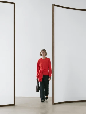 Sweter Z Wełnianej Dzianiny Z Zdobieniem W Talii - Pomarańczowy - - Massimo Dutti - Kobieta