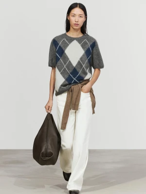 Dzianinowy Sweter W Romby Z Mieszanki Wełny - Szary - Massimo Dutti - Female