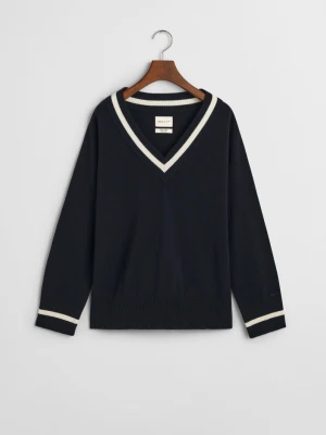 Sweter z wełny jagnięcej z kontrastowym dekoltem w serek GANT